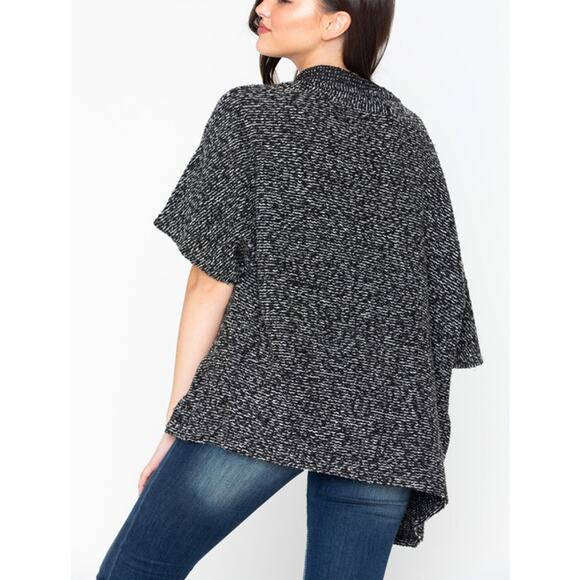 BB Dakota Black White Short 3/4 Sleeve Open Front Longline Boucle Cardigan XS - Picture 4 of 13